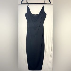 NWOT Black Draped Neck Hourglass Midi Dress